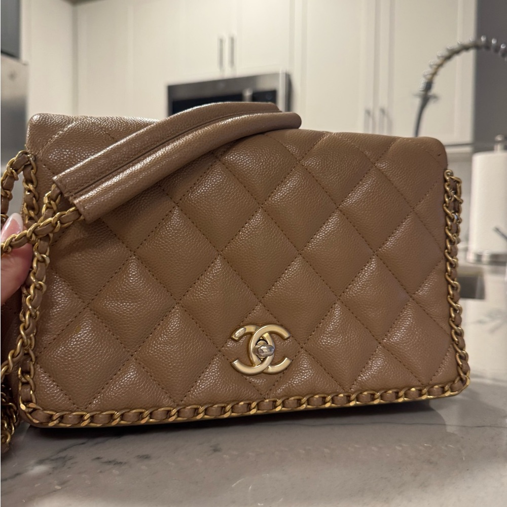 Chanel Tan Quilted Leather Chain Bag